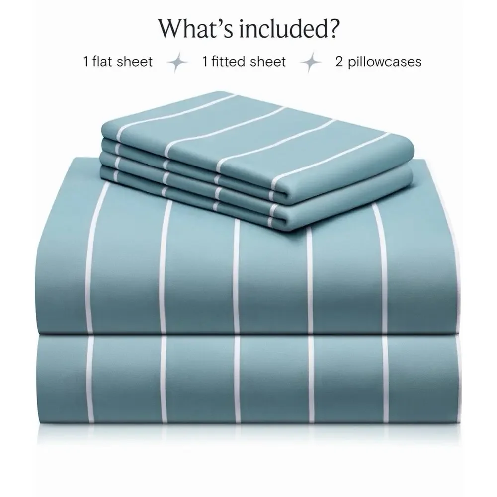 LuxClub 4 PC King Size Sheet Set, Breathable Luxury Bed Sheets Lt Blue